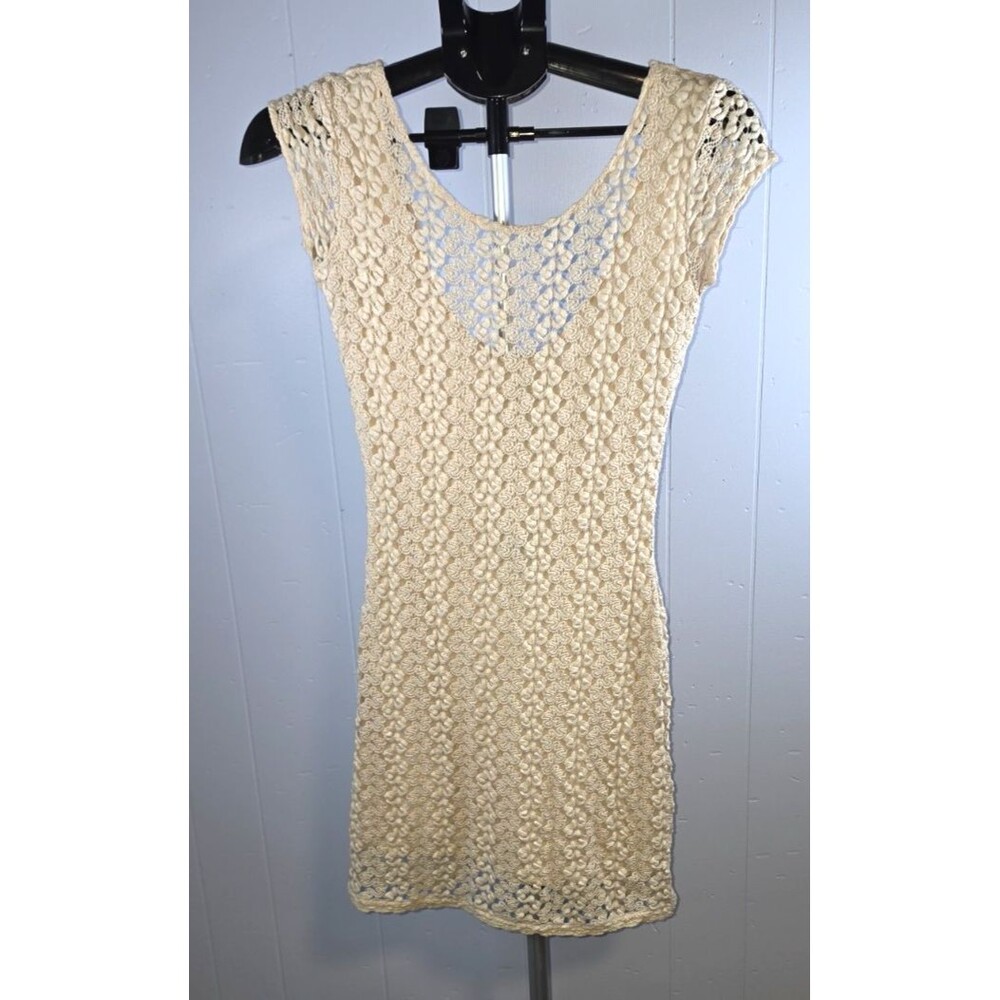 Free People Beige Dress Crochet Lace Look Boho Pheasant Size XS X-small